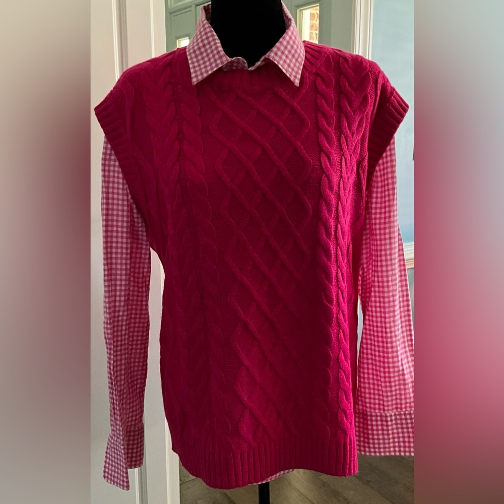 JODIFL Cableknit Sweater Vest Fruit Punch Pink Oversized Vest - Picture 8 of 12